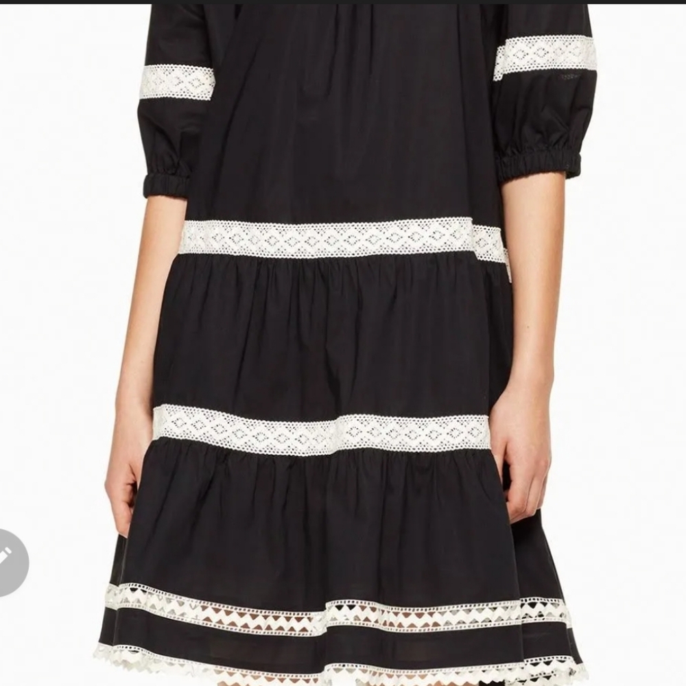 Kate Spade Cotton Off Shoulder Black Boho Cottage Core Dress - Picture 3 of 9
